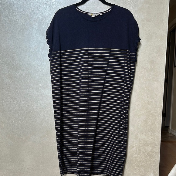 EUC Boden Navy and Gold Striped Midi Dress sz 10 - Picture 1 of 7